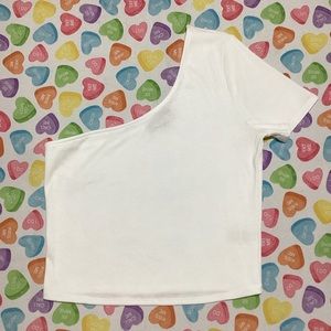 Mixed Threads Women’s White Ribbed One Shoulder Cropped Top Short Sleeve